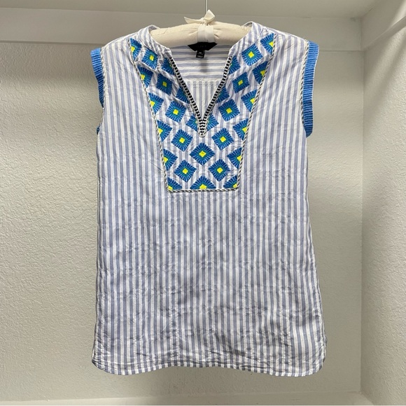 J.Crew boho Sunburst embroidered sleeveless Striped top Sz 00 - Picture 5 of 8